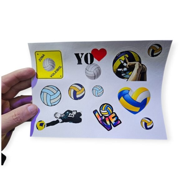 Plancha de stickers VOLEY, 10 calcos diferentes tamaños